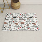 Woof endless love // white background red hearts continuous lined pair of dog breeds Rug Gallery Image 1