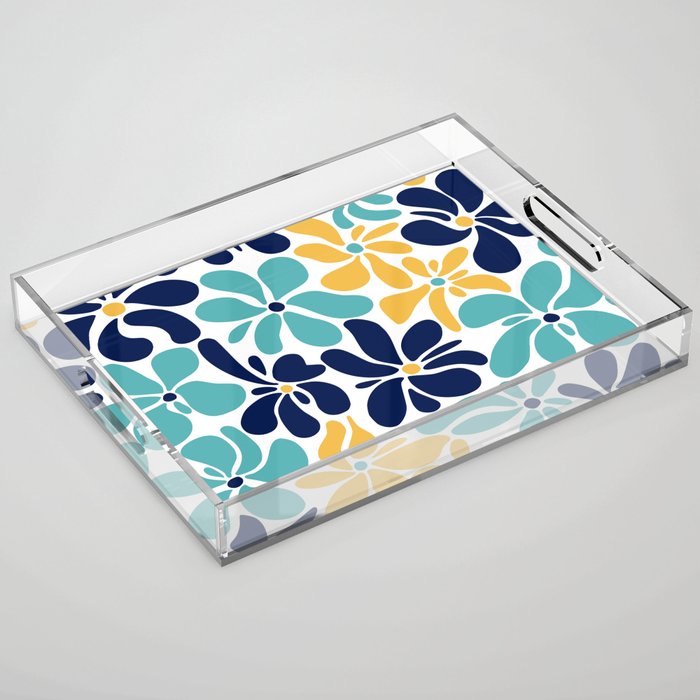 Abstract Flower, Yellow, Navy, Teal Acrylic Tray Gallery Image 1