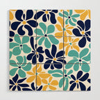 Abstract Flower, Yellow, Navy, Teal Wood Wall Art Gallery Image 1