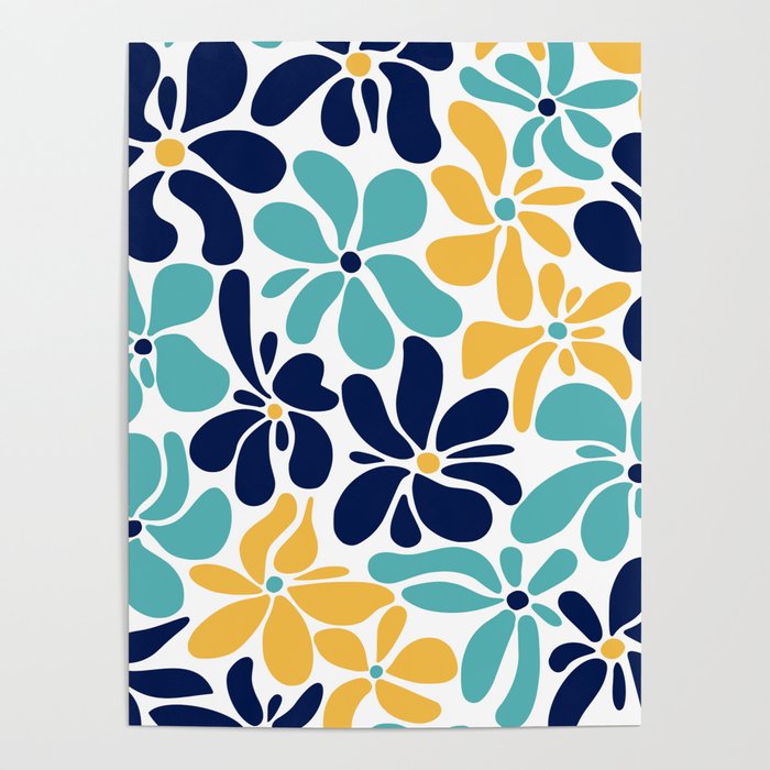 Abstract Flower, Yellow, Navy, Teal Poster Gallery Image 1