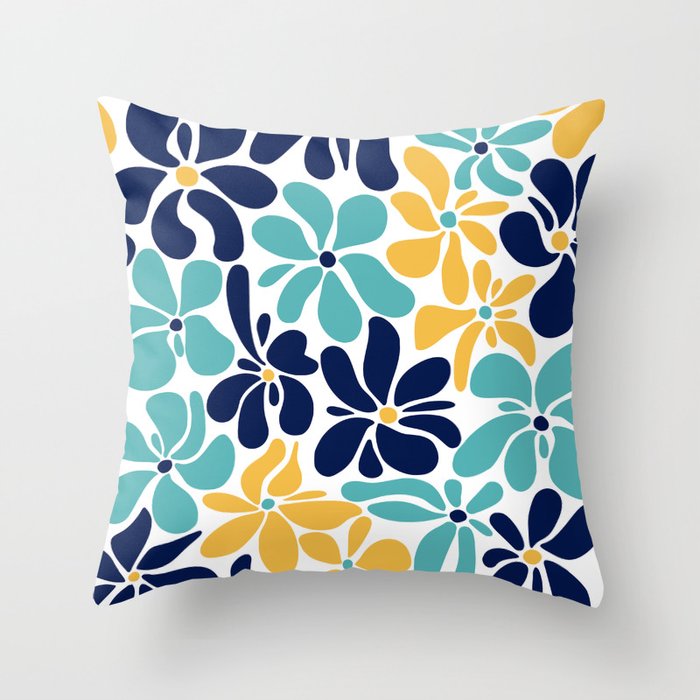 Abstract Flower, Yellow, Navy, Teal Throw Pillow Gallery Image 6