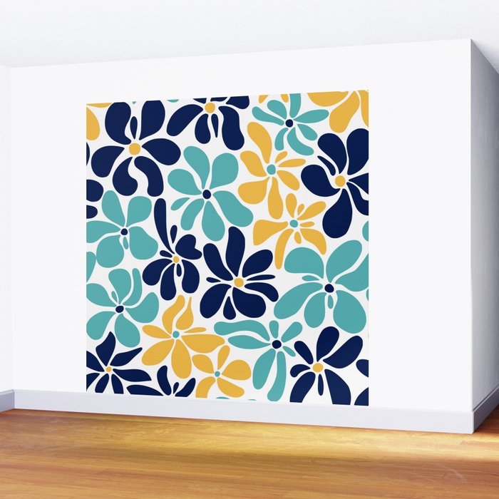 Abstract Flower, Yellow, Navy, Teal Wall Mural Gallery Image 2