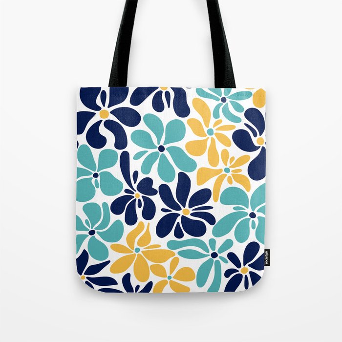 Abstract Flower, Yellow, Navy, Teal Tote Bag Gallery Image 1