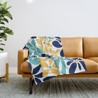 Abstract Flower, Yellow, Navy, Teal Throw Blanket Gallery Image 1