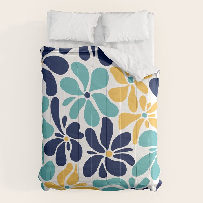 Abstract Flower, Yellow, Navy, Teal Comforter Gallery Image 1