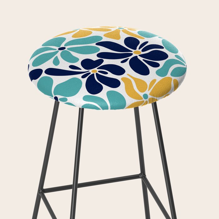 Abstract Flower, Yellow, Navy, Teal Stool Gallery Image 2