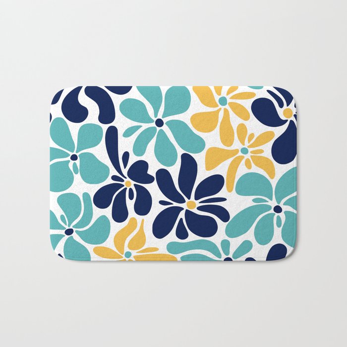 Abstract Flower, Yellow, Navy, Teal Bath Mat Gallery Image 1