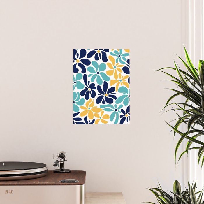 Abstract Flower, Yellow, Navy, Teal Poster Gallery Image 2