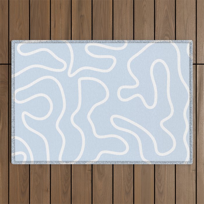 Pastel Squiggle Maze Abstract Minimalist Pale Light Blue Pattern Outdoor Rug Gallery Image 1