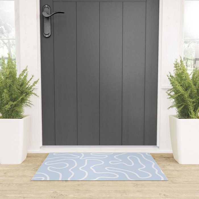 Pastel Squiggle Maze Abstract Minimalist Pale Light Blue Pattern Welcome Mat Gallery Image 3