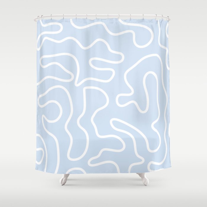 Pastel Squiggle Maze Abstract Minimalist Pale Light Blue Pattern Shower Curtain Gallery Image 1