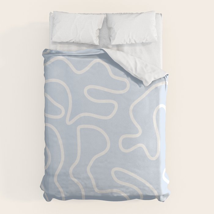 Pastel Squiggle Maze Abstract Minimalist Pale Light Blue Pattern Duvet Cover Gallery Image 6
