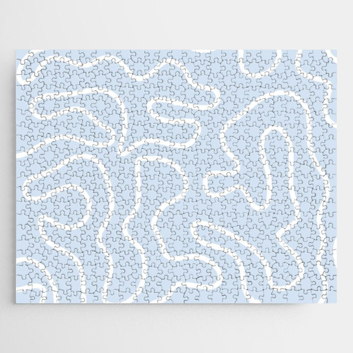 Pastel Squiggle Maze Abstract Minimalist Pale Light Blue Pattern Jigsaw Puzzle Gallery Image 1