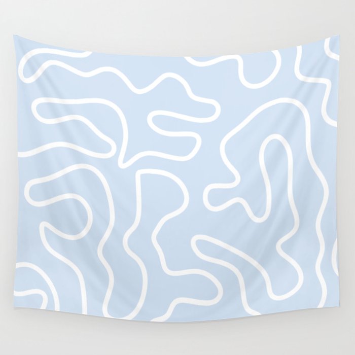 Pastel Squiggle Maze Abstract Minimalist Pale Light Blue Pattern Wall Tapestry Gallery Image 1