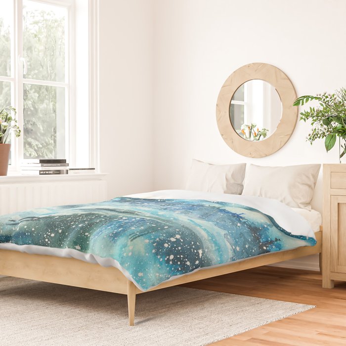 Snowy Northern Lights Forest Landscape Duvet Cover Gallery Image 2