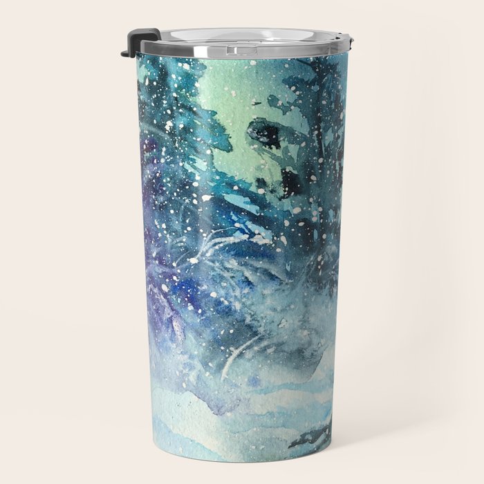 Snowy Northern Lights Forest Landscape Travel Mug Gallery Image 3