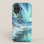 Snowy Northern Lights Forest Landscape iPhone Case Gallery Image 1