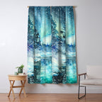 Snowy Northern Lights Forest Landscape Window Curtain Gallery Image 5