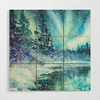 Snowy Northern Lights Forest Landscape Wood Wall Art Gallery Image 1