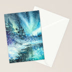 Snowy Northern Lights Forest Landscape Stationery Card Gallery Image 2