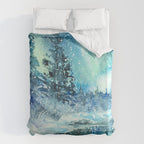 Snowy Northern Lights Forest Landscape Duvet Cover Gallery Image 6