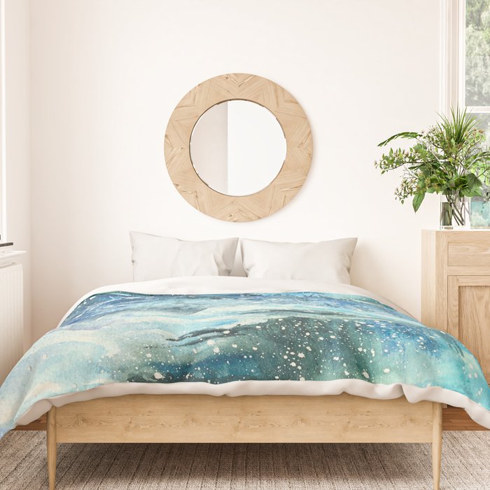 Snowy Northern Lights Forest Landscape Duvet Cover Gallery Image 3