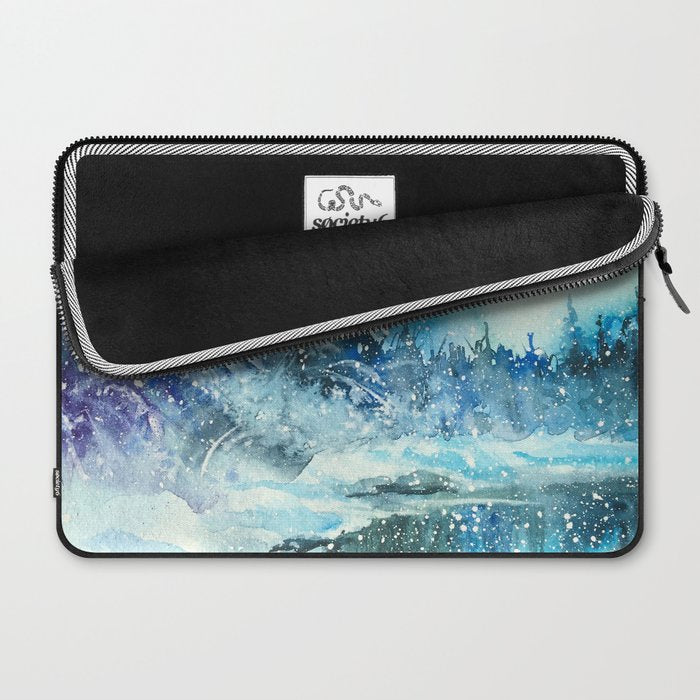 Snowy Northern Lights Forest Landscape Laptop Sleeve Gallery Image 2