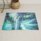 Snowy Northern Lights Forest Landscape Rug Gallery Image 1