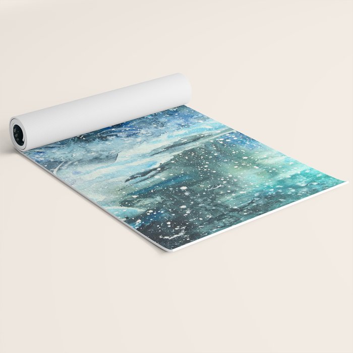 Snowy Northern Lights Forest Landscape Yoga Mat Gallery Image 2