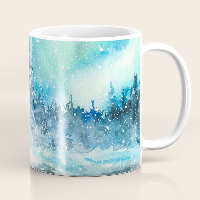 Snowy Northern Lights Forest Landscape Coffee Mug Gallery Image 1