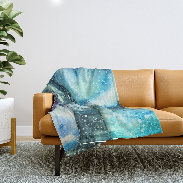 Snowy Northern Lights Forest Landscape Throw Blanket Gallery Image 1