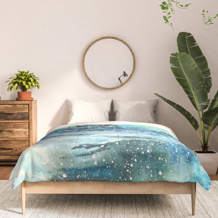Snowy Northern Lights Forest Landscape Comforter Gallery Image 3