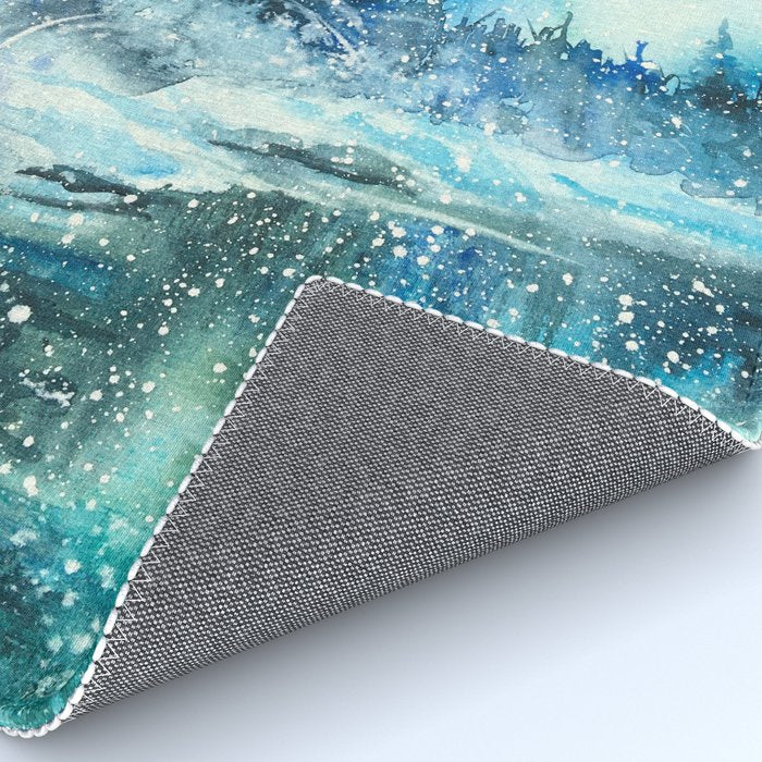 Snowy Northern Lights Forest Landscape Rug Gallery Image 4