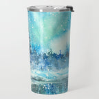 Snowy Northern Lights Forest Landscape Travel Mug Gallery Image 2