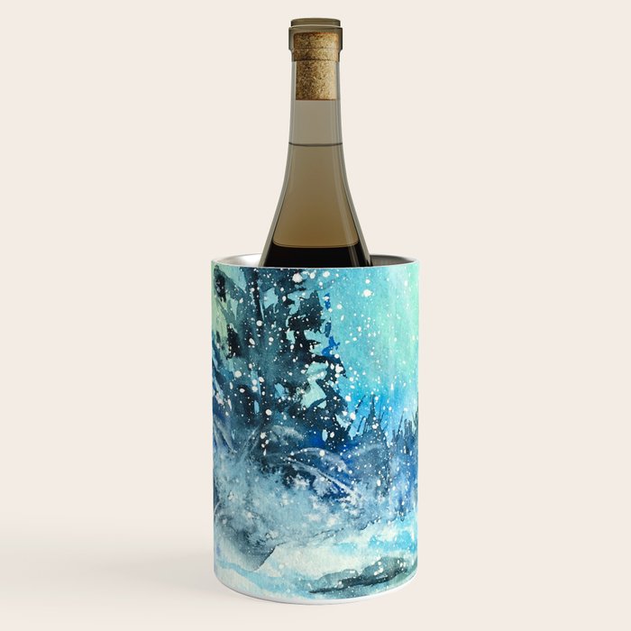 Snowy Northern Lights Forest Landscape Wine Chiller Gallery Image 1