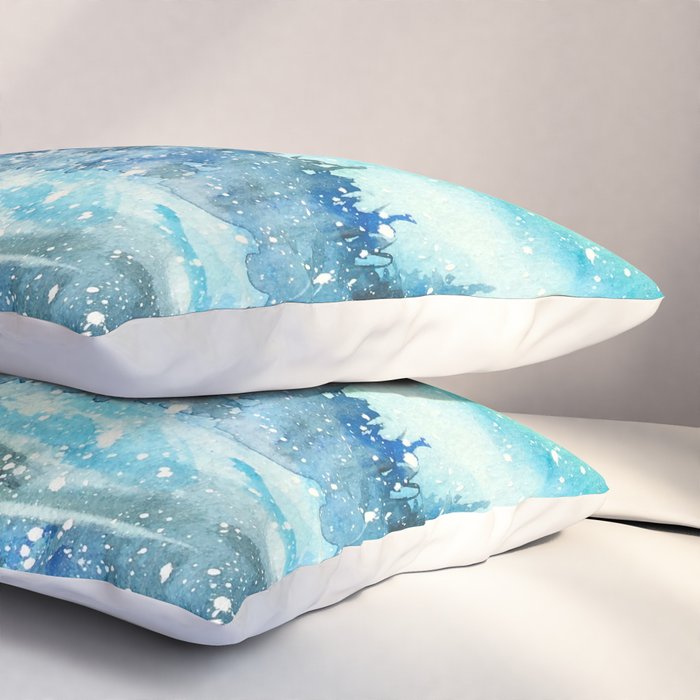Snowy Northern Lights Forest Landscape Pillow Sham Gallery Image 3