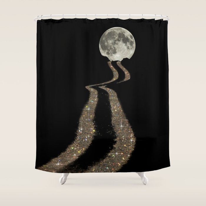 THE MOON | glitter | gold | path | full | planet | star | sky | night | glitter  Shower Curtain