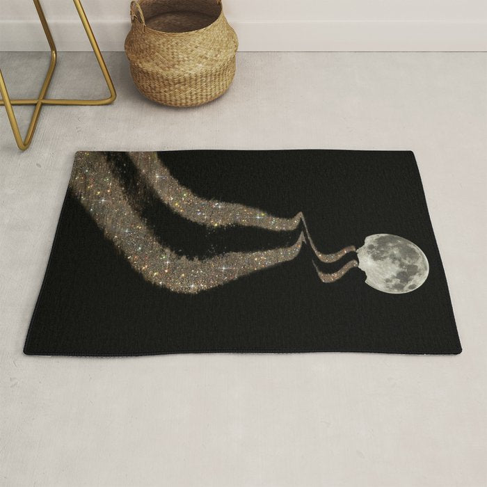 THE MOON | glitter | gold | path | full | planet | star | sky | night | glitter  Rug Gallery Image 1