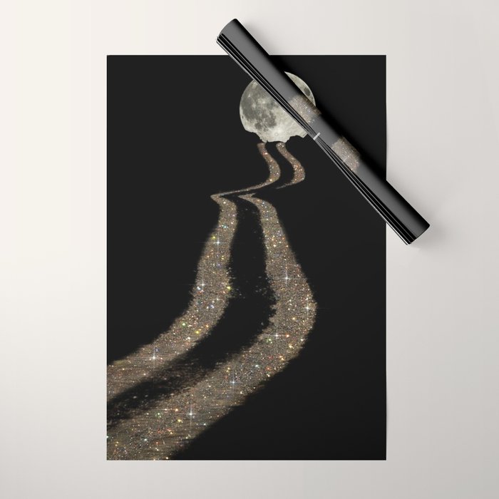THE MOON | glitter | gold | path | full | planet | star | sky | night | glitter  Wrapping Paper Gallery Image 1