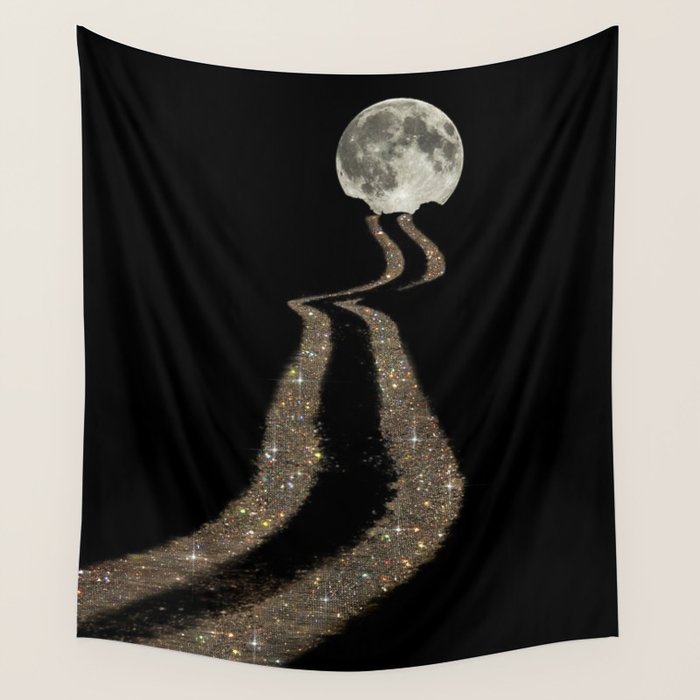 THE MOON | glitter | gold | path | full | planet | star | sky | night | glitter  Wall Tapestry Gallery Image 4