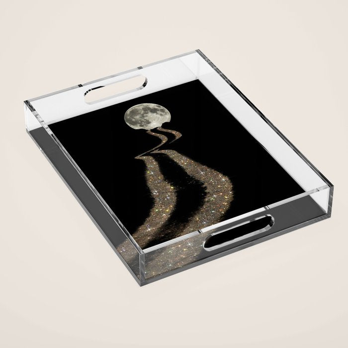 THE MOON | glitter | gold | path | full | planet | star | sky | night | glitter  Acrylic Tray Gallery Image 1