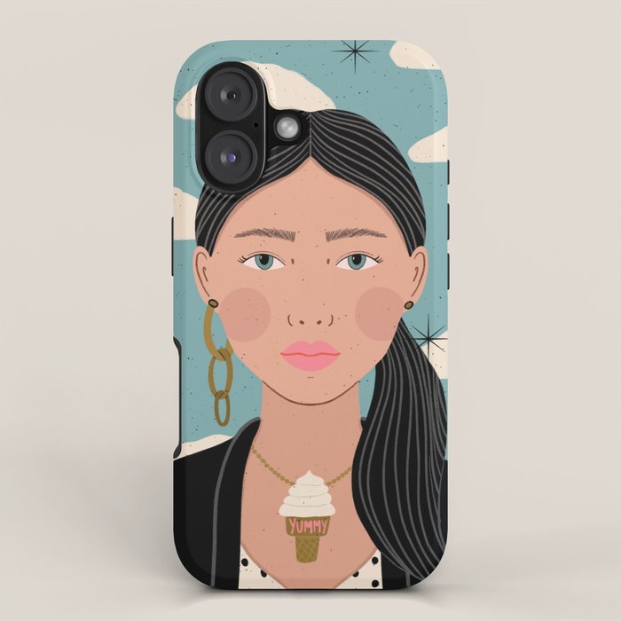 Woman Portrait Illustration - Stars and Clouds iPhone Case Gallery Image 1
