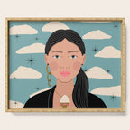 Woman Portrait Illustration - Stars and Clouds Serving Tray Gallery Image 1