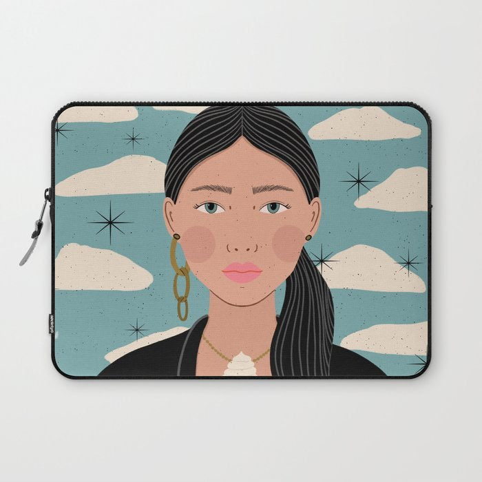 Woman Portrait Illustration - Stars and Clouds Laptop Sleeve Gallery Image 1