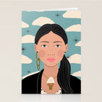 Woman Portrait Illustration - Stars and Clouds Stationery Card Gallery Image 2