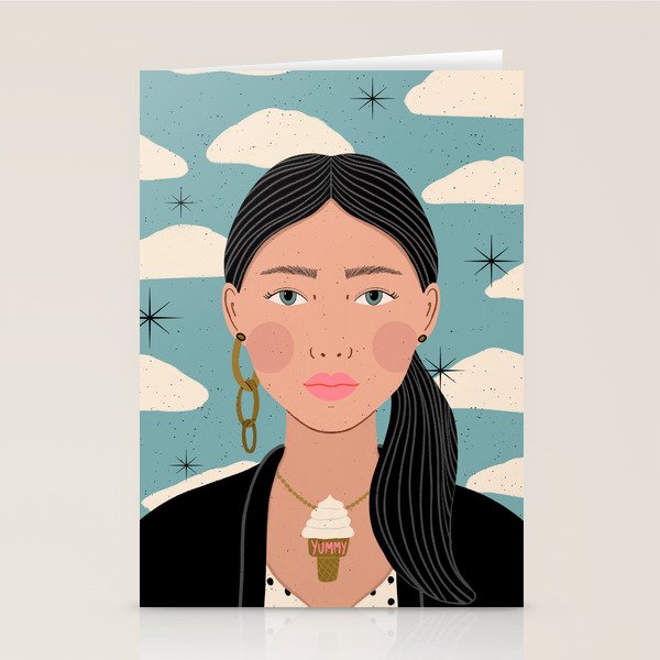 Woman Portrait Illustration - Stars and Clouds Stationery Card Gallery Image 2