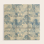 Hawaiian Toile Blue Wood Wall Art Gallery Image 1