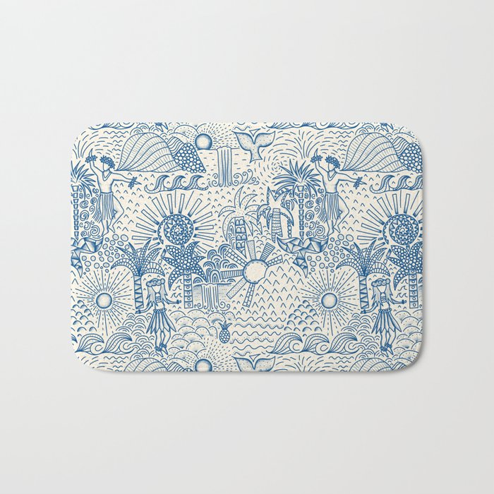 Hawaiian Toile Blue Bath Mat Gallery Image 1