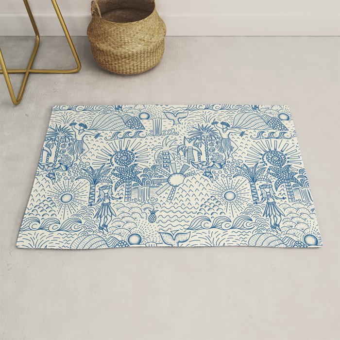 Hawaiian Toile Blue Rug Gallery Image 1