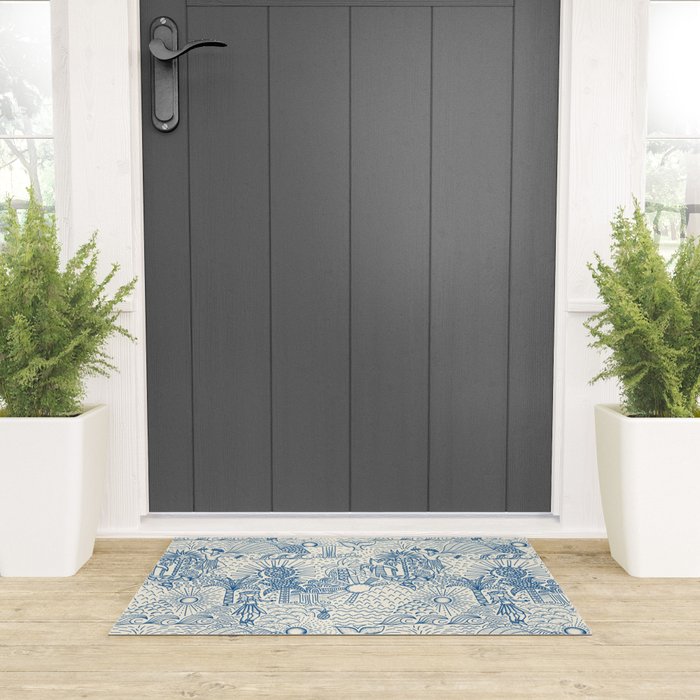 Hawaiian Toile Blue Welcome Mat Gallery Image 3